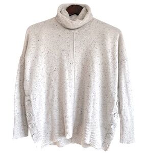 Max Studio 2 Ply Cashmere Turtle Neck Sweater Button Detail Texture Size Small S